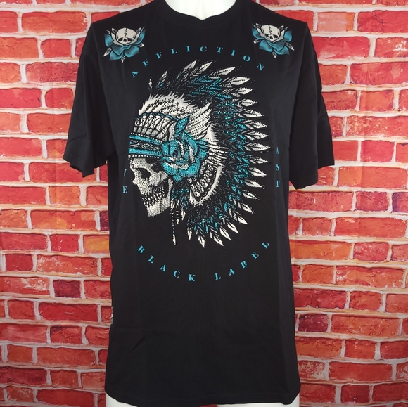 Affliction Men's Black Label Skull Rhinestone T-shirt -Size: Large - NWT - Picture 1 of 13